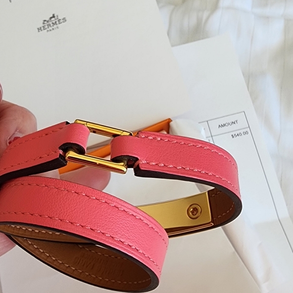 Hermès Rivale Double Tour Bracelet Swift Rose Azalee T2 - Picture 9 of 15